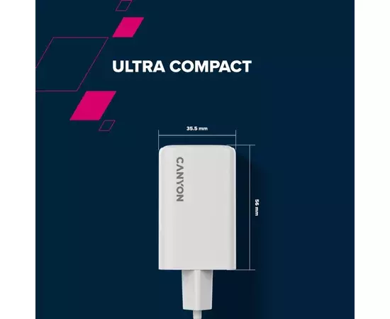 Зарядное устройство Canyon CU65ACC GaN 65W 2xPD 1xQC EU White (CNS-CUW65ACC), изображение 6 Зарядное устройство Canyon CU65ACC GaN 65W 2xPD 1xQC EU White (CNS-CUW65ACC), изображение 6