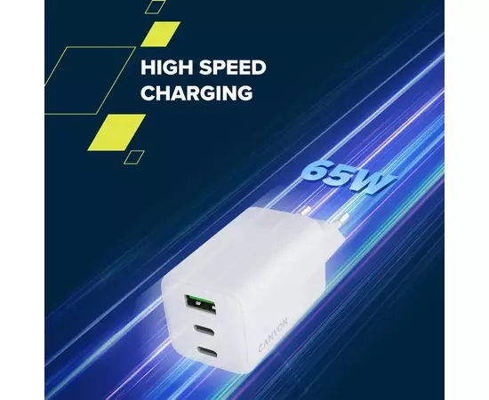 Зарядное устройство Canyon CU65ACC GaN 65W 2xPD 1xQC EU White (CNS-CUW65ACC), изображение 8 Зарядное устройство Canyon CU65ACC GaN 65W 2xPD 1xQC EU White (CNS-CUW65ACC), изображение 8