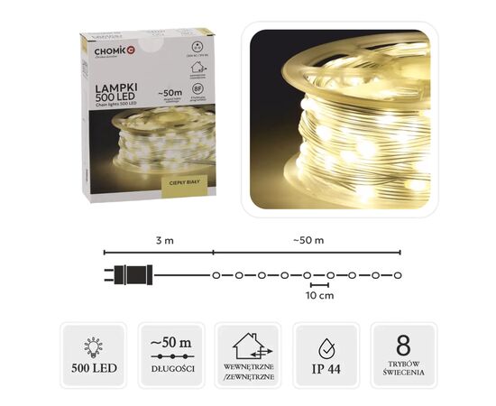 Гірлянда Chomik Струна На котушці 49.9 + 3 м 500 LED Теплий білий (5900779880115), зображення 4 Гірлянда Chomik Струна На котушці 49.9 + 3 м 500 LED Теплий білий (5900779880115), зображення 4
