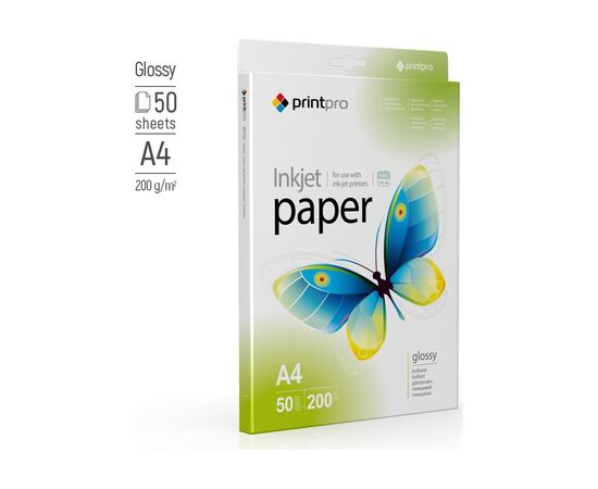 Фотобумага PrintPro A4 200г glossy, 50с (PGE200050A4_OEM), изображение 2 Фотобумага PrintPro A4 200г glossy, 50с (PGE200050A4_OEM), изображение 2