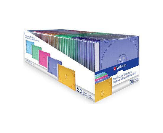 Бокс для диска CD/DVD Slimcase Assorted colours 50шт Verbatim (49973), изображение 2 Бокс для диска CD/DVD Slimcase Assorted colours 50шт Verbatim (49973), изображение 2