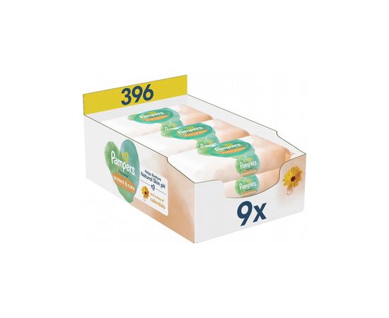 Дитячі вологі серветки Pampers Harmonie Protect&Care з календулою 9 пачок х 44 шт (8700216250559)