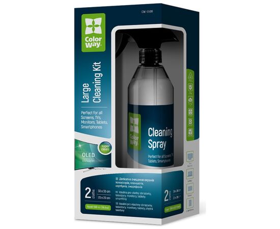 Спрей для очищення ColorWay Cleaning Kit, Large, OLED/LED/LCD/TFT, 550ml, microfibre*2 (CW-5500)