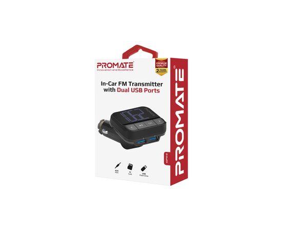 FM модулятор Promate ezfm-2 black AUX/SD/USB Black (ezfm-2.black), изображение 2 FM модулятор Promate ezfm-2 black AUX/SD/USB Black (ezfm-2.black), изображение 2