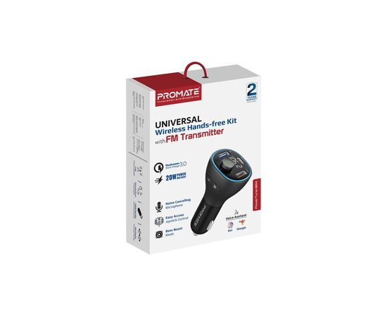 FM модулятор Promate PowerTune 38w USB-A OTG/USB-A QC3.0/USB-C PD Black (powertune-38w.black), изображение 2 FM модулятор Promate PowerTune 38w USB-A OTG/USB-A QC3.0/USB-C PD Black (powertune-38w.black), изображение 2