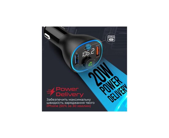FM модулятор Promate PowerTune 38w USB-A OTG/USB-A QC3.0/USB-C PD Black (powertune-38w.black), изображение 6 FM модулятор Promate PowerTune 38w USB-A OTG/USB-A QC3.0/USB-C PD Black (powertune-38w.black), изображение 6
