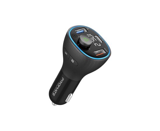 FM модулятор Promate PowerTune 38w USB-A OTG/USB-A QC3.0/USB-C PD Black (powertune-38w.black)