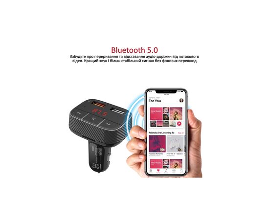 FM модулятор Promate SmarTune 2+ BLUETOOTH 5.0 USB QC 3.0 AUX/SD/USB BLACK (smartune-2+.black), изображение 2 FM модулятор Promate SmarTune 2+ BLUETOOTH 5.0 USB QC 3.0 AUX/SD/USB BLACK (smartune-2+.black), изображение 2