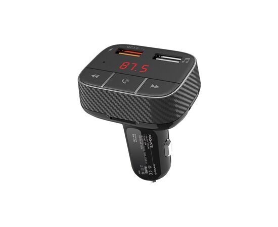 FM модулятор Promate SmarTune 2+ BLUETOOTH 5.0 USB QC 3.0 AUX/SD/USB BLACK (smartune-2+.black)