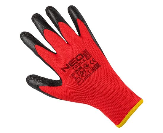 Защитные перчатки Neo Tools комплект 12шт, полиэстер с латексным покрытием, р.10, красно-черный (97-645-10), изображение 2 Защитные перчатки Neo Tools комплект 12шт, полиэстер с латексным покрытием, р.10, красно-черный (97-645-10), изображение 2