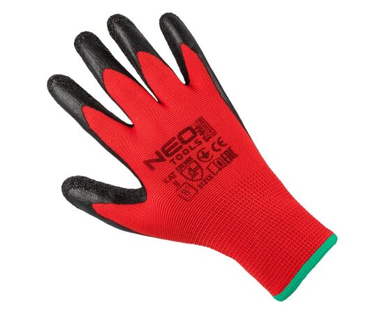 Защитные перчатки Neo Tools комплект 12шт, полиэстер с латексным покрытием, р.8, красно-черный (97-645-8), изображение 2