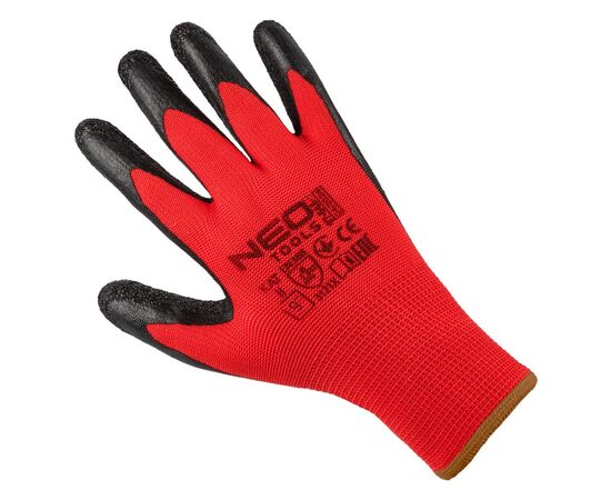 Защитные перчатки Neo Tools комплект 12шт, полиэстер с латексным покрытием, р.9, красно-черный (97-645-9), изображение 2