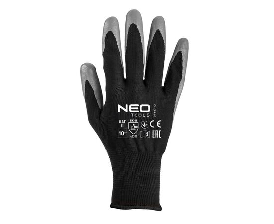 Защитные перчатки Neo Tools комплект 12шт, полиэстер с нитриловым покрытием, р.11, серо-черный (97-647-11), изображение 4 Защитные перчатки Neo Tools комплект 12шт, полиэстер с нитриловым покрытием, р.11, серо-черный (97-647-11), изображение 4