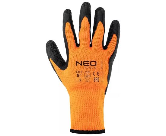 Защитные перчатки Neo Tools латексное покрытие, полиэстер, р.8, оранжево черные (97-612-8), изображение 2 Защитные перчатки Neo Tools латексное покрытие, полиэстер, р.8, оранжево черные (97-612-8), изображение 2