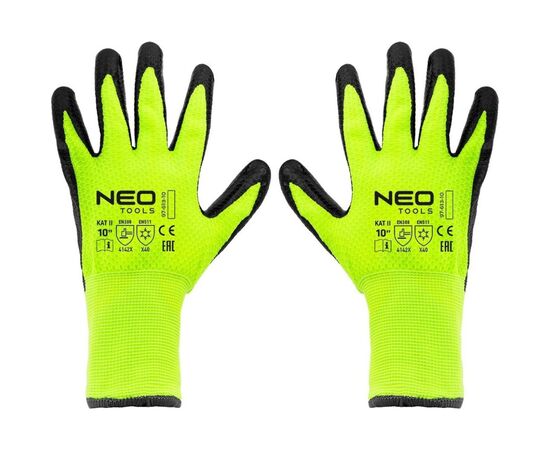 Защитные перчатки Neo Tools утепленные, латексное покрытие, полиэстер, р.10, зелено черные (97-613-10), изображение 6 Защитные перчатки Neo Tools утепленные, латексное покрытие, полиэстер, р.10, зелено черные (97-613-10), изображение 6