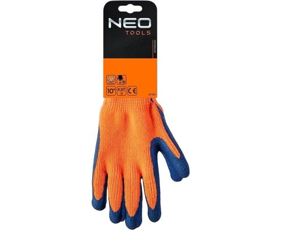 Защитные перчатки Neo Tools утепленные, латексное покрытие, полиэстер, р.10, оранжево синие (97-611), изображение 2 Защитные перчатки Neo Tools утепленные, латексное покрытие, полиэстер, р.10, оранжево синие (97-611), изображение 2