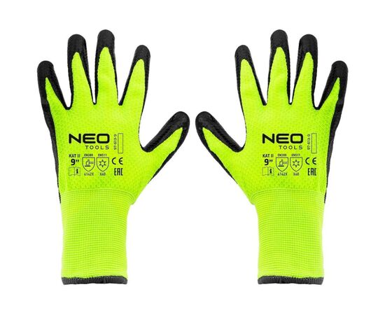 Защитные перчатки Neo Tools утепленные, латексное покрытие, полиэстер, р.9, зелено черные (97-613-9), изображение 2 Защитные перчатки Neo Tools утепленные, латексное покрытие, полиэстер, р.9, зелено черные (97-613-9), изображение 2