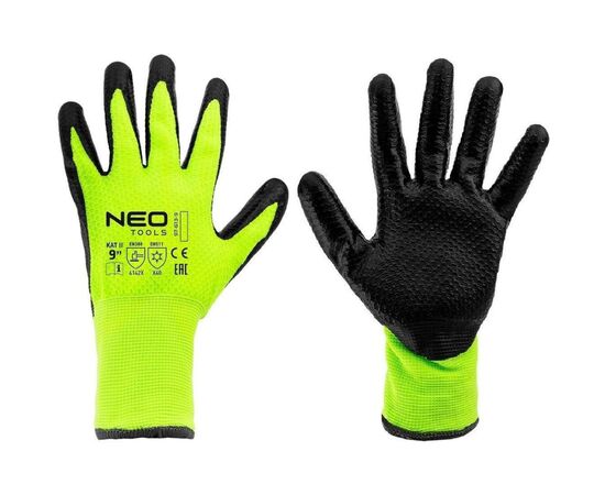 Защитные перчатки Neo Tools утепленные, латексное покрытие, полиэстер, р.9, зелено черные (97-613-9)