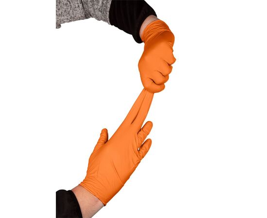 Защитные перчатки Neo Tools рабочие/медицинские, перфорированные нитриловые, р.L, 50шт., оранжевый (97-690-L), изображение 4 Защитные перчатки Neo Tools рабочие/медицинские, перфорированные нитриловые, р.L, 50шт., оранжевый (97-690-L), изображение 4