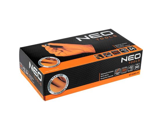 Защитные перчатки Neo Tools рабочие/медицинские, перфорированные нитриловые, р.M, 50шт., оранжевый (97-690-M), изображение 9