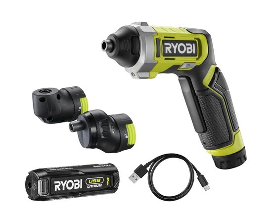 Викрутка акумуляторна Ryobi RSD4-120TA2, USB Lithium, 4V, 1х2Ah, 5Нм, 200об/хв, 2 насадки ,10 біт, кейс (5133006211)