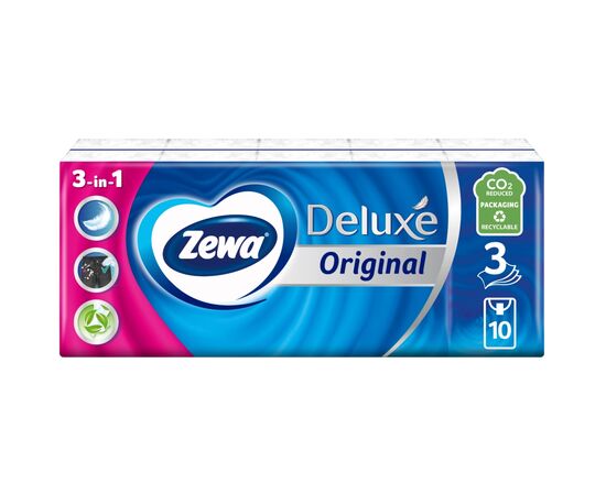 Серветки косметичні Zewa Deluxe 3 шари 10 шт х 10 пачок (9011111516145)