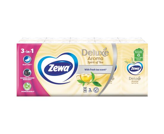 Салфетки косметические Zewa Deluxe perfume 3 слоя 10 шт х 10 пачек (7322540061475), изображение 2 Салфетки косметические Zewa Deluxe perfume 3 слоя 10 шт х 10 пачек (7322540061475), изображение 2