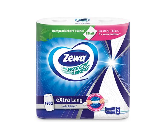 Бумажные полотенца Zewa Wisch & Weg Extra Lang 2 слоя 2 рулона (7322540833300/7322540973174), изображение 2 Бумажные полотенца Zewa Wisch & Weg Extra Lang 2 слоя 2 рулона (7322540833300/7322540973174), изображение 2