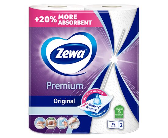 Бумажные полотенца Zewa Premium 2 слоя 90 отрывов 2 рулона (7322541191331), изображение 2 Бумажные полотенца Zewa Premium 2 слоя 90 отрывов 2 рулона (7322541191331), изображение 2