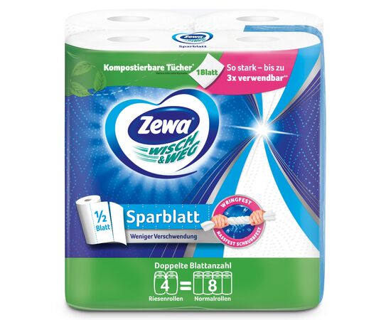 Бумажные полотенца Zewa Wisch & Weg 2 слоя 4 рулона (7322541210841), изображение 2 Бумажные полотенца Zewa Wisch & Weg 2 слоя 4 рулона (7322541210841), изображение 2