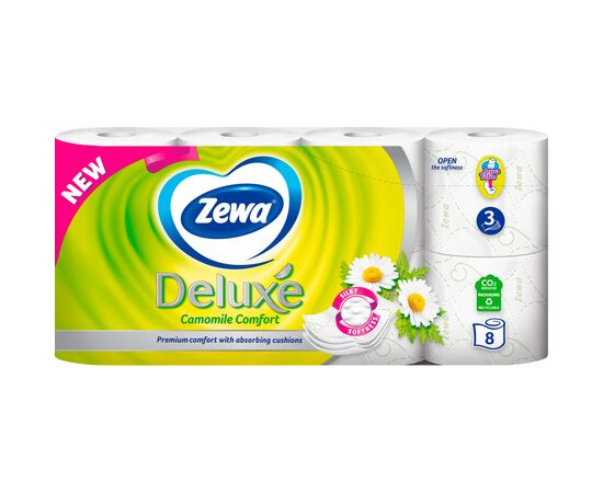 Туалетная бумага Zewa Deluxe Ромашка 3 слоя 8 рулонов (7322541171708), изображение 2 Туалетная бумага Zewa Deluxe Ромашка 3 слоя 8 рулонов (7322541171708), изображение 2