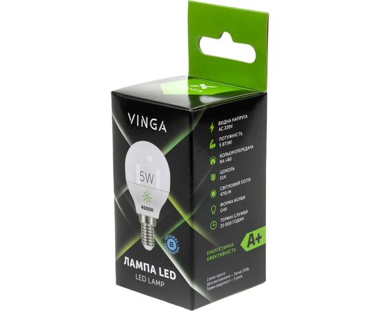 Лампочка Vinga VL-G45E14-54L, изображение 4 Лампочка Vinga VL-G45E14-54L, изображение 4