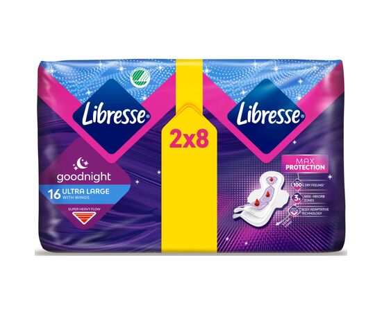 Гигиенические прокладки Libresse Ultra Goodnight Large 16 шт. (7322540960273), изображение 2 Гигиенические прокладки Libresse Ultra Goodnight Large 16 шт. (7322540960273), изображение 2