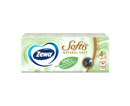 Серветки косметичні Zewa Softis Natural Soft 10 x 9 шт. (7322541351872)