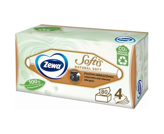 Серветки косметичні Zewa Softis Natural Soft 80 шт. (7322541351414)