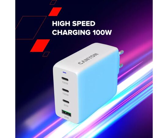 Зарядное устройство Canyon CU100ACC GaN 100W 3xPD 1xQC EU White (CNS-CUW100ACC), изображение 10 Зарядное устройство Canyon CU100ACC GaN 100W 3xPD 1xQC EU White (CNS-CUW100ACC), изображение 10