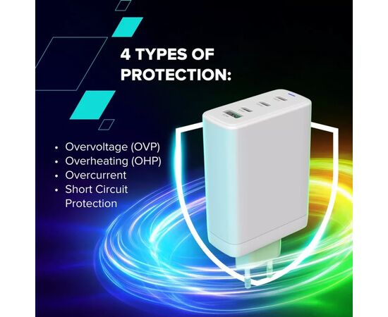 Зарядное устройство Canyon CU100ACC GaN 100W 3xPD 1xQC EU White (CNS-CUW100ACC), изображение 12 Зарядное устройство Canyon CU100ACC GaN 100W 3xPD 1xQC EU White (CNS-CUW100ACC), изображение 12