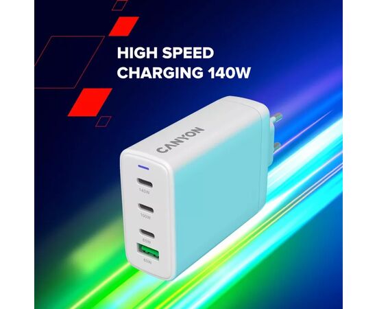 Зарядное устройство Canyon CU140ACC GaN 150W 3xPD 1xQC EU White (CNS-CUW140ACC), изображение 7 Зарядное устройство Canyon CU140ACC GaN 150W 3xPD 1xQC EU White (CNS-CUW140ACC), изображение 7