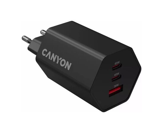 Зарядное устройство Canyon HEXAGON 65 GaN 65W 2xPD 1xQC EU Black (CND-CHAHEX65B), изображение 4 Зарядное устройство Canyon HEXAGON 65 GaN 65W 2xPD 1xQC EU Black (CND-CHAHEX65B), изображение 4