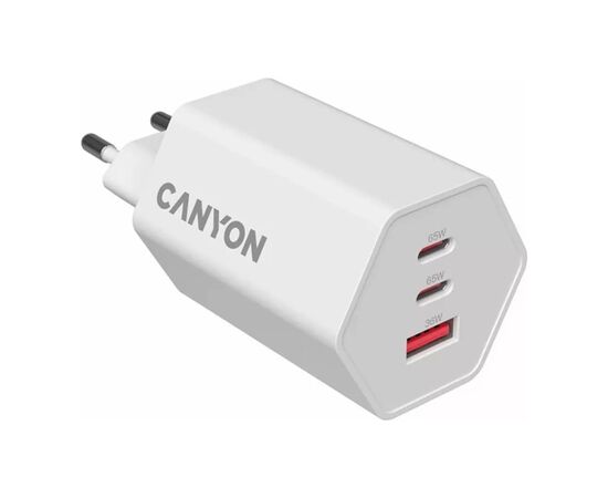 Зарядное устройство Canyon HEXAGON 65 GaN 65W 2xPD 1xQC EU White (CND-CHAHEX65W), изображение 4 Зарядное устройство Canyon HEXAGON 65 GaN 65W 2xPD 1xQC EU White (CND-CHAHEX65W), изображение 4