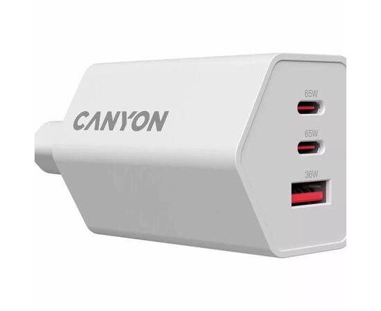 Зарядное устройство Canyon HEXAGON 65 GaN 65W 2xPD 1xQC EU White (CND-CHAHEX65W), изображение 5 Зарядное устройство Canyon HEXAGON 65 GaN 65W 2xPD 1xQC EU White (CND-CHAHEX65W), изображение 5
