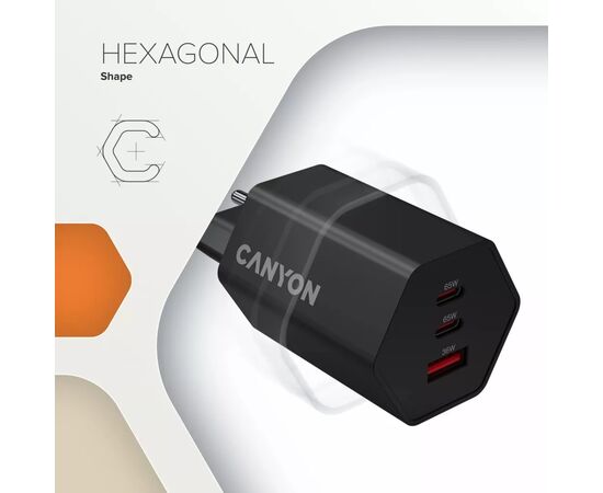 Зарядное устройство Canyon HEXAGON 65 GaN 65W 2xPD 1xQC EU White (CND-CHAHEX65W), изображение 6 Зарядное устройство Canyon HEXAGON 65 GaN 65W 2xPD 1xQC EU White (CND-CHAHEX65W), изображение 6