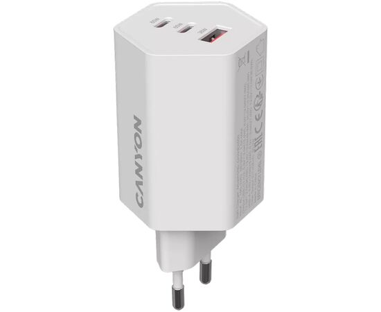 Зарядний пристрій Canyon HEXAGON 65 GaN 65W 2xPD 1xQC EU White (CND-CHAHEX65W)