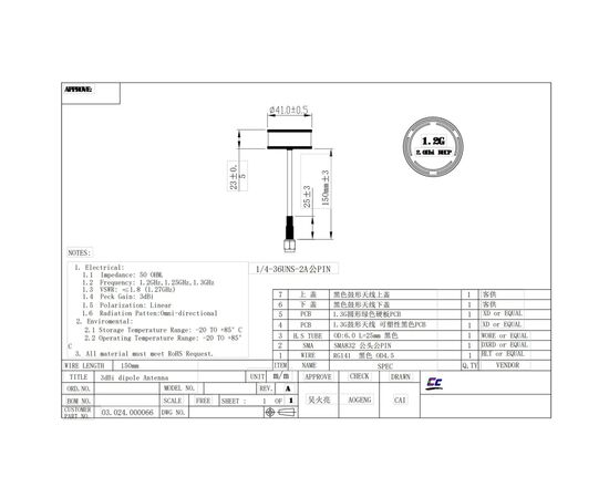 Антенна для дрона Skyzone 1.2GHz 150mm SMA RHCP (1.2GANT), изображение 2 Антенна для дрона Skyzone 1.2GHz 150mm SMA RHCP (1.2GANT), изображение 2