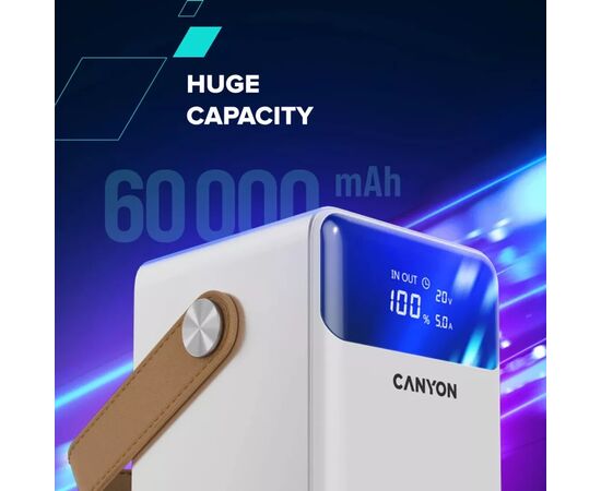 Батарея универсальная Canyon 60000mAh OnPower 610 PD/100W metal White (CNS-CPB610W), изображение 4 Батарея универсальная Canyon 60000mAh OnPower 610 PD/100W metal White (CNS-CPB610W), изображение 4