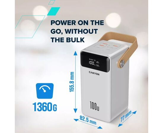 Батарея универсальная Canyon 60000mAh OnPower 610 PD/100W metal White (CNS-CPB610W), изображение 9 Батарея универсальная Canyon 60000mAh OnPower 610 PD/100W metal White (CNS-CPB610W), изображение 9