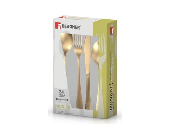 Набор столовых приборов Bergner Munich gold matt 24 предмета (BG-5134-GD), изображение 2 Набор столовых приборов Bergner Munich gold matt 24 предмета (BG-5134-GD), изображение 2