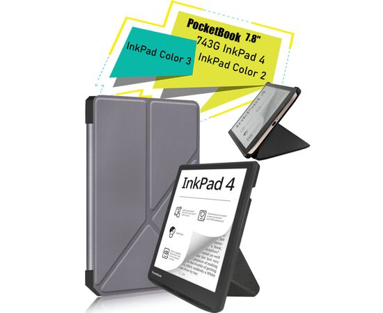 Чохол до електронної книги BeCover Ultra Slim Origami PocketBook 743G InkPad 4/InkPad Color 2/InkPad Color 3 (7.8") Gray (713087)