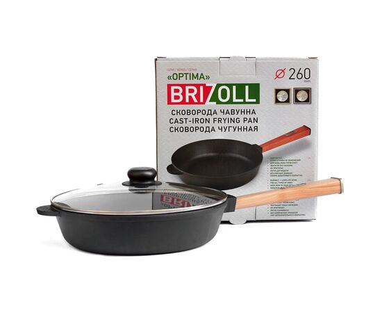 Сковорода Brizoll Optima чавунна з ручкою та скляною кришкою 260х60 мм (O2660-P-C)