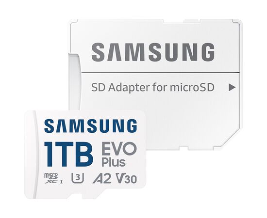 Карта памяти Samsung 1TB microSDXC Class UHS-I U3 V30 A2 EVO Plus + SD Adapter (MB-MC1T0SA/EU), изображение 3 Карта памяти Samsung 1TB microSDXC Class UHS-I U3 V30 A2 EVO Plus + SD Adapter (MB-MC1T0SA/EU), изображение 3